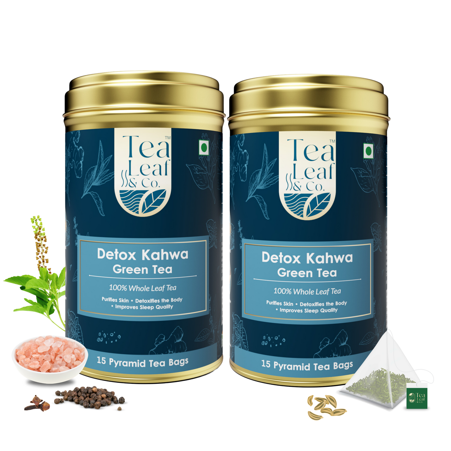 Detox Kahwa Green Tea Digestive Health & Detox - 30 Pyramid Tea Bags (Pack of 2)
