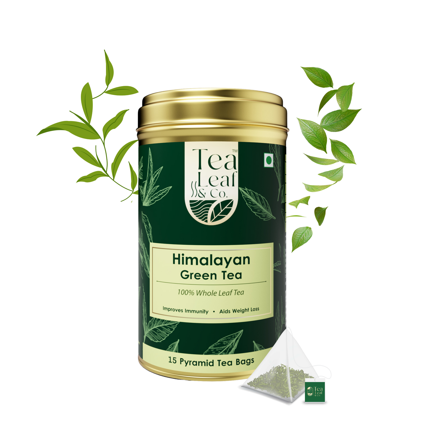 Himalayan Green Tea - Boosts Immunity & Reduces Waist, 15 Pyramid Tea Bags