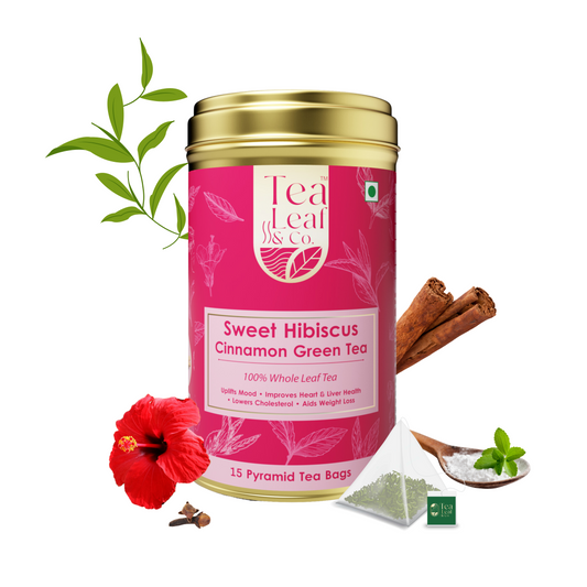 Sweet Hibiscus Green Tea with Cinnamon - Heart Health & Cholesterol Support, 15 Pyramid Tea Bags