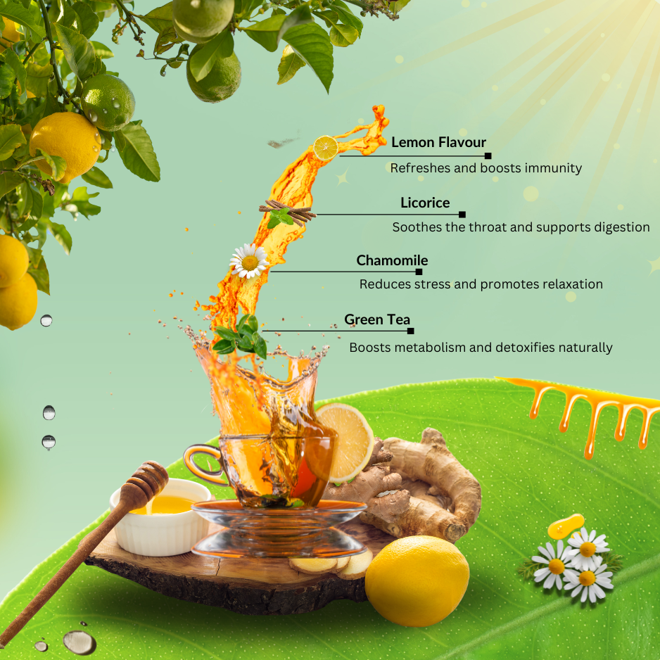 Lemon Ginger Green Tea Digestive Aid with Vitamin C Natural Flavor & Fresh Herbs 25 Tea Bags Pack of 2