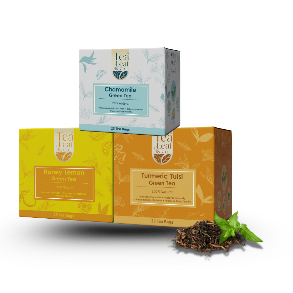 Honey Lemon Turmeric Tulsi & Chamomile Green Tea Calming Blends Natural 25 Tea Bags Each Pack of 3 Tea Bags