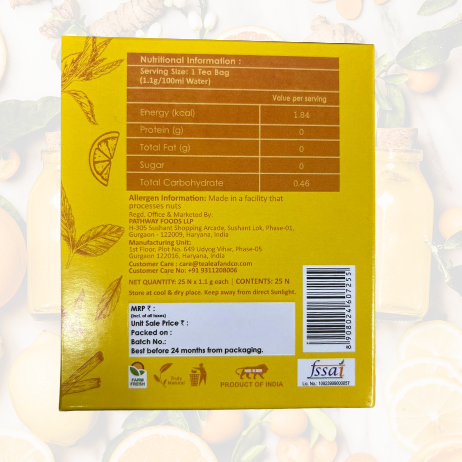 Lemon Ginger Green Tea Digestive Aid with Vitamin C Natural Flavor & Fresh Herbs 25 Tea Bags Pack of 2