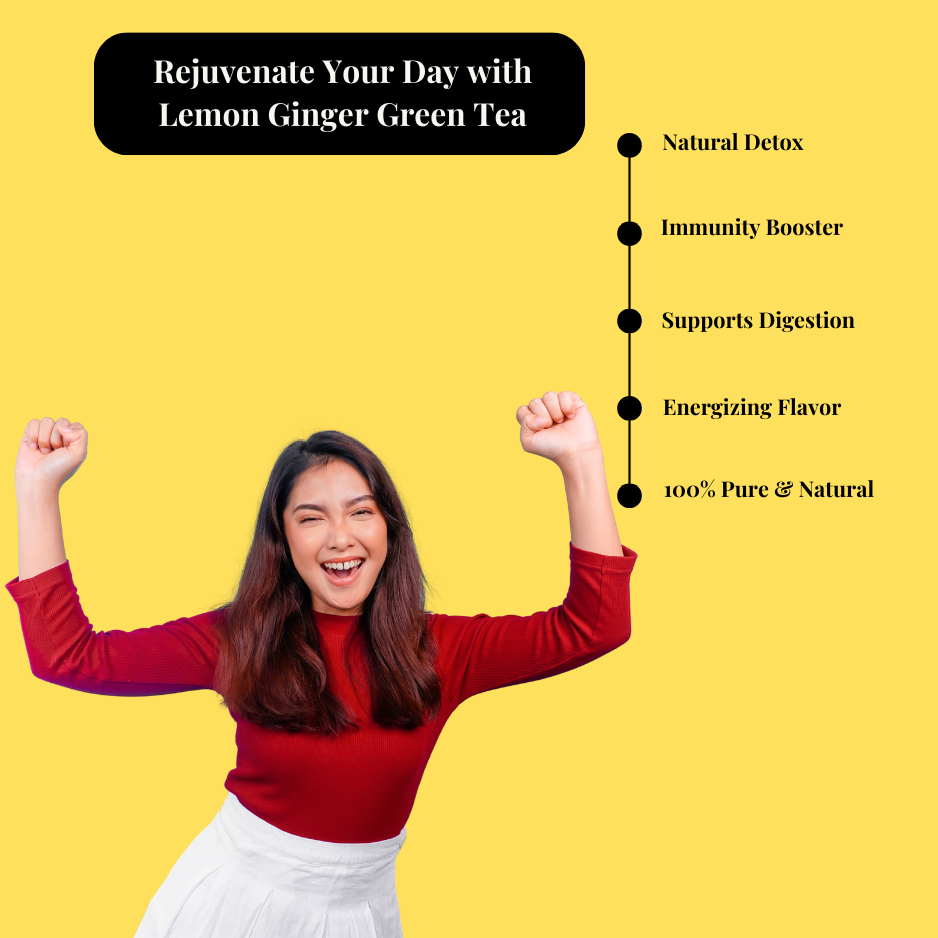 Lemon Ginger Green Tea Digestive Aid with Vitamin C Natural Flavor & Fresh Herbs 25 Tea Bags Pack of 2