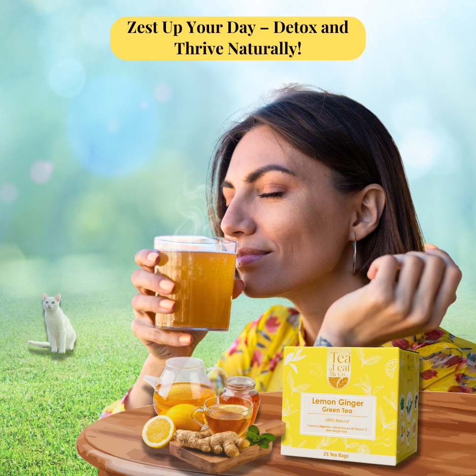 Lemon Ginger Green Tea Digestive Aid with Vitamin C Natural Flavor & Fresh Herbs 25 Tea Bags Pack of 2