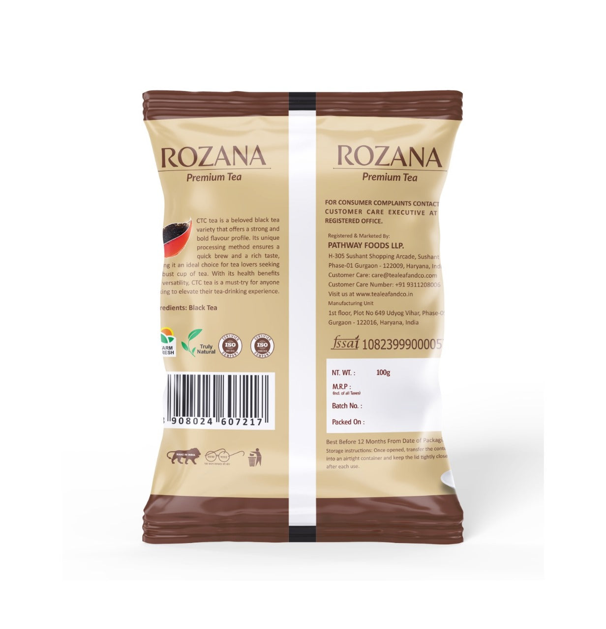 Tea Leaf & Co. Rozana Premium CTC Black Tea Strong & Bold Flavor Fresh Loose Leaf for a Robust Morning Energy Boost 100g Pack