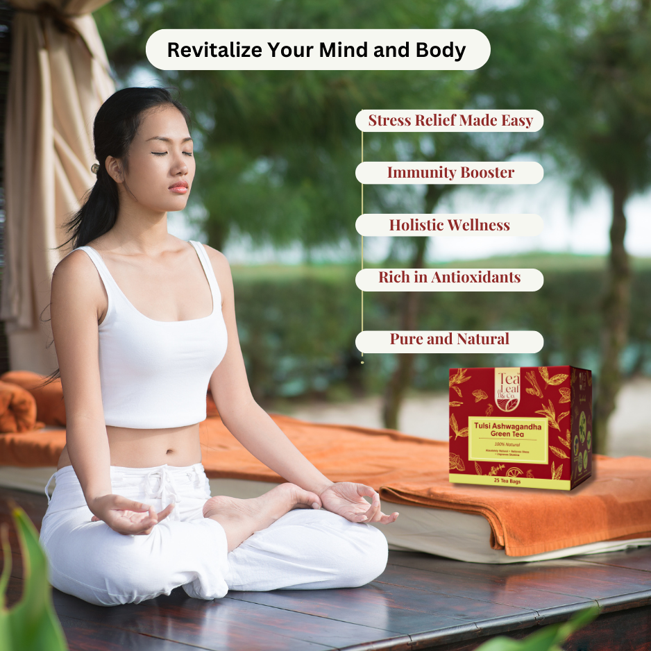 Tulsi Ashwagandha Green Tea Stress Relief & Revitalizes Mind & Body Farm Fresh 25 Tea Bags Pack of 2