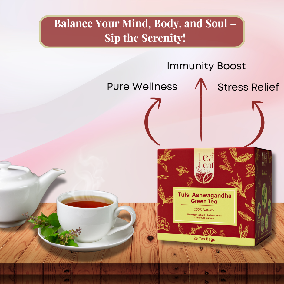 Tulsi Ashwagandha Green Tea Stress Relief & Revitalizes Mind & Body Farm Fresh 25 Tea Bags Pack of 2