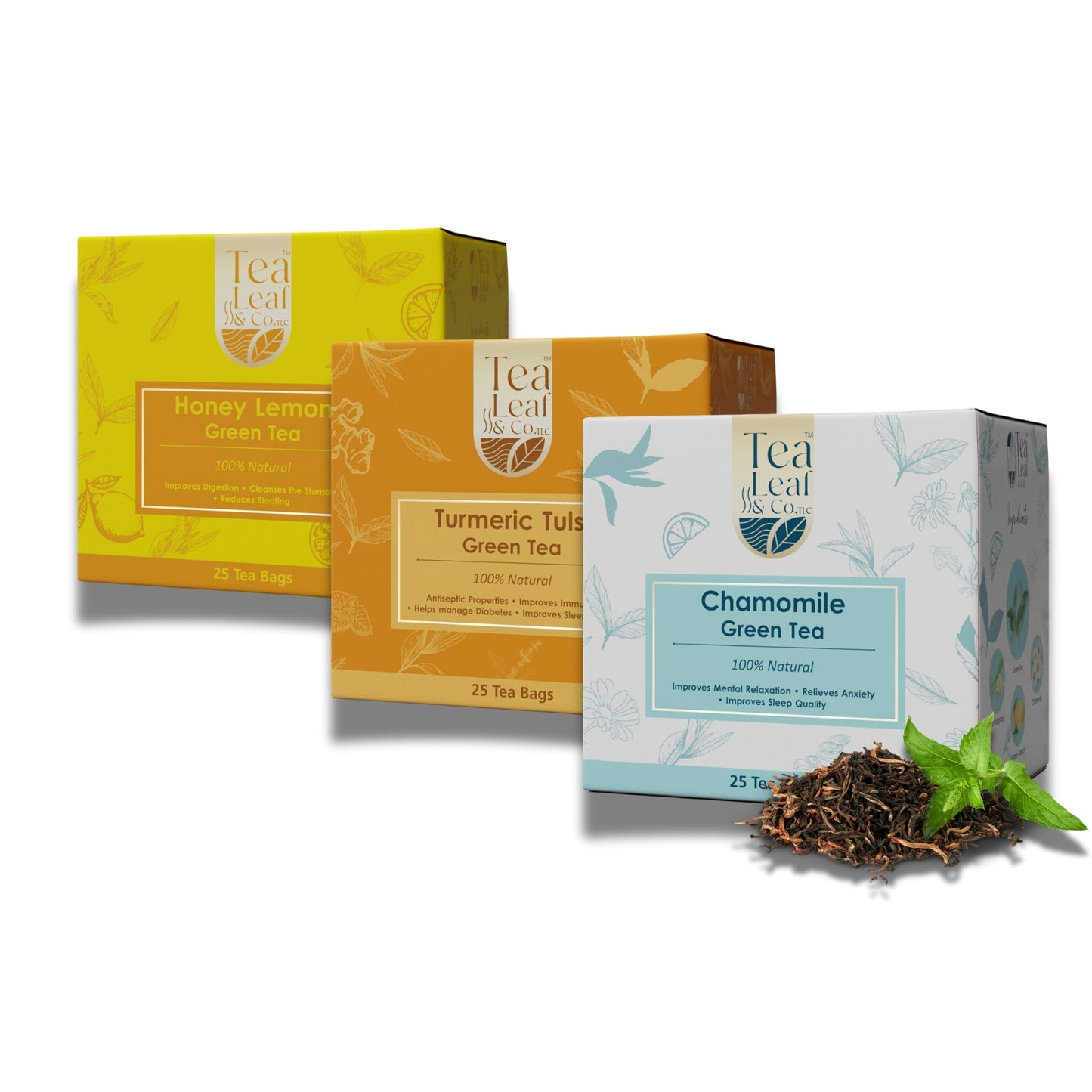 Chamomile, Honey Lemon & Turmeric Tulsi Green Tea 50 Tea Bags Each Pack of 3 Tea Bags