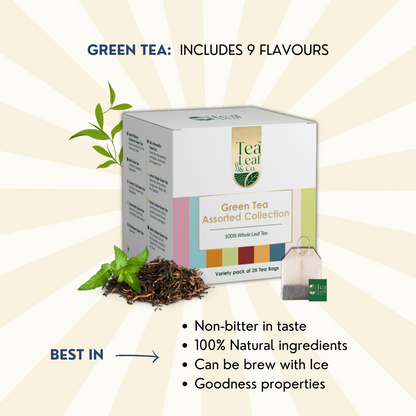 Assorted Green Tea Bags Sampler | 9 Flavours | 25 Tea Bags