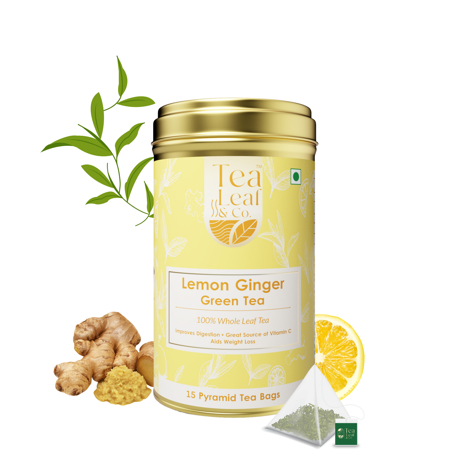 Lemon Ginger Green Tea 15 Pyramid Tea Bags Tealeaf co