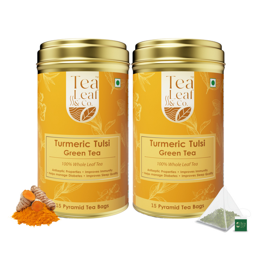 Turmeric Tulsi Green Tea - Anti-Inflammatory & Immunity Boost, Farm Fresh, 30 Pyramid Tea Bags (Pack of 2)