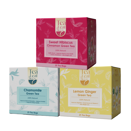 Sweet Hibiscus + Lemon Ginger + Chamomile Green Tea (Pack of 3) - 75 Tea Bags