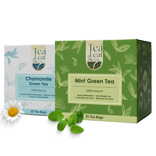 Mint Green Tea + Chamomile Green Tea (Pack of 2) - 50 Tea Bags