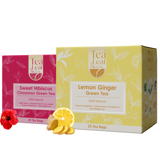 Sweet Hibiscus Green Tea Bag + Lemon Ginger Green Tea Bag (Pack of 2) - 50 Tea Bags
