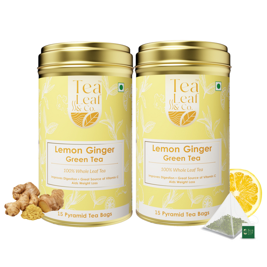 Lemon Ginger Green Tea - Rich in Vitamin C & Digestive Aid, 30 Pyramid Tea Bags (Pack of 2)