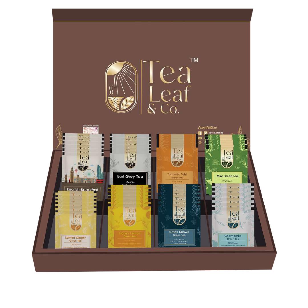 Assorted Green Tea Sampler | Gift Box | 8 Flavours, 48 Tea Bags, Black & Green Tea - Premium Healthy Gift Pack for Raksha Bandhan