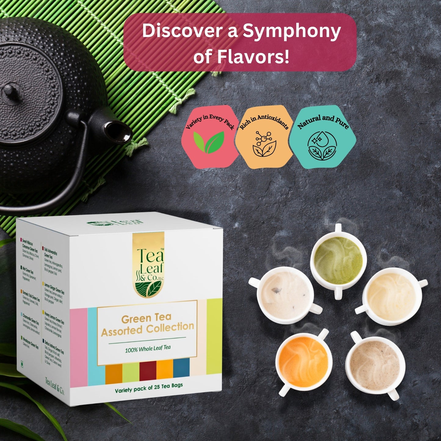 Assorted Green Tea Sampler – 9 Flavours, 25 Tea Bags