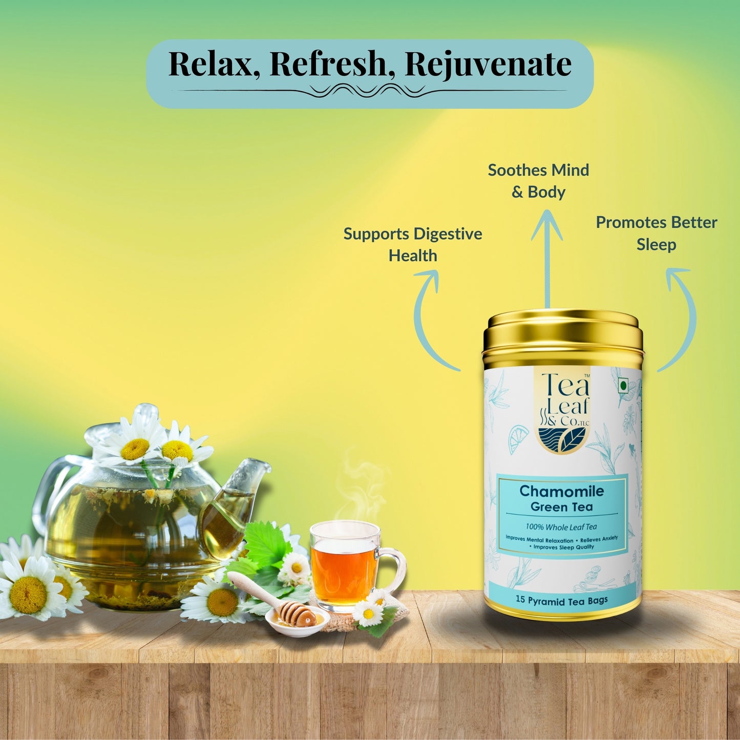 Chamomile Green Tea Improves Sleep & Anxiety Relief Farm Fresh 30 Pyramid Tea Bags Pack of 2