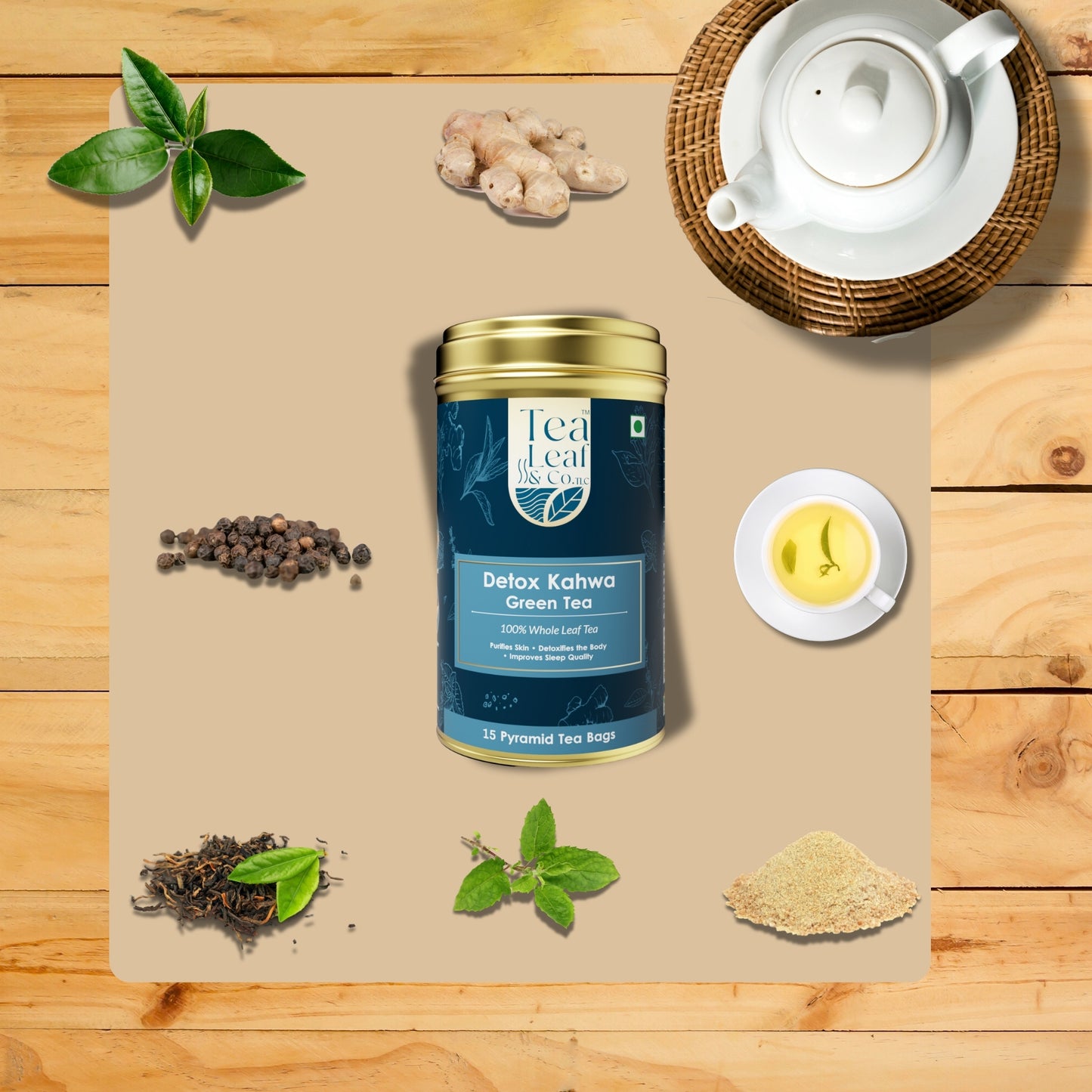 Detox Kahwa Green Tea Natural Fresh Flavour 15 Pyramid Green Tea Bags Pack of 1