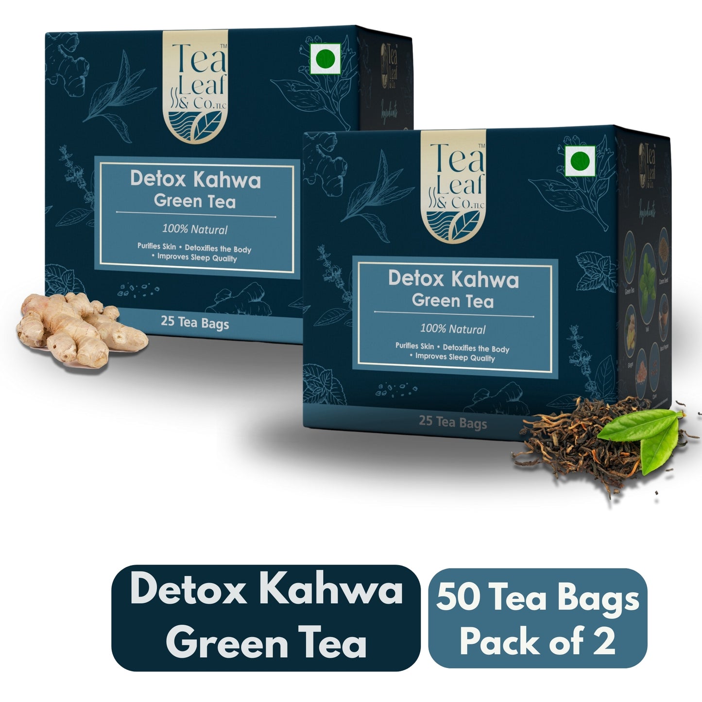 Detox Kahwa Green Tea Natural & Farm Fresh 50 Tea Bags Pack of 2