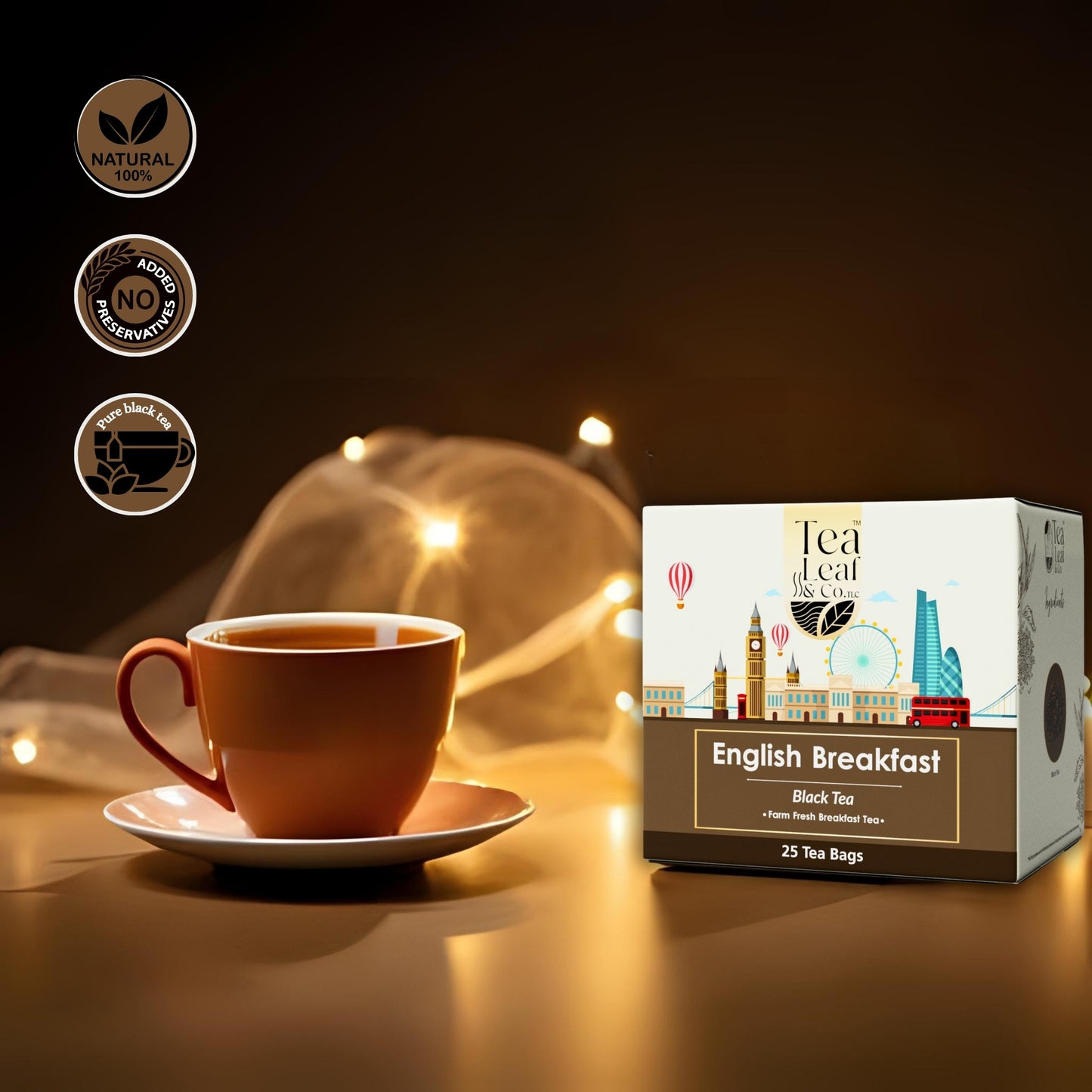 English Breakfast Black Tea High Energy & Sugar Levels Farm Fresh Flavour 25 Tea Bags Pack of 1