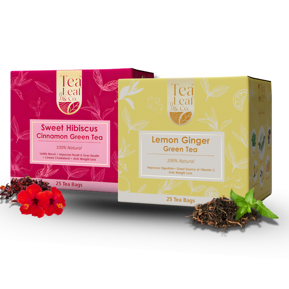 Sweet Hibiscus Green Tea & Lemon Ginger Green Tea Combo Boosts Immunity & Heart Health Farm Fresh 25 Tea Bags Pack of 2