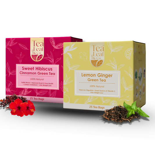 Sweet Hibiscus Green Tea & Lemon Ginger Green Tea Combo Boosts Immunity & Heart Health Farm Fresh 25 Tea Bags Pack of 2