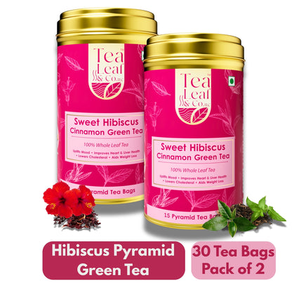 Sweet Hibiscus Green Tea Farm Fresh Flavor 30 Pyramid Tea Bags Pack of 2