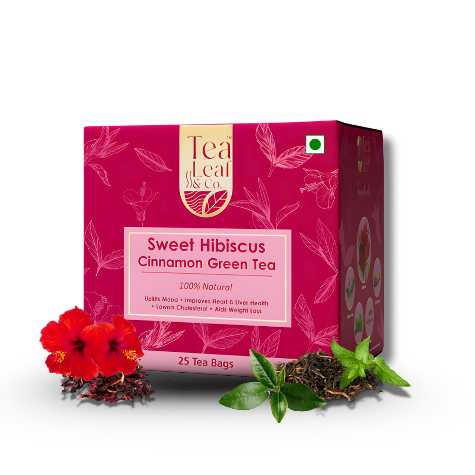 Sweet Hibiscus Green Tea with Cinnamon Heart Health & Cholesterol Support Uplifts Mood 25 Tea Bags Pack of 1