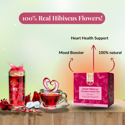 Sweet Hibiscus Green Tea Uplifts Mood Heart Health & Lowers Cholesterol Farm Fresh 25 Tea Bags Pack of 2