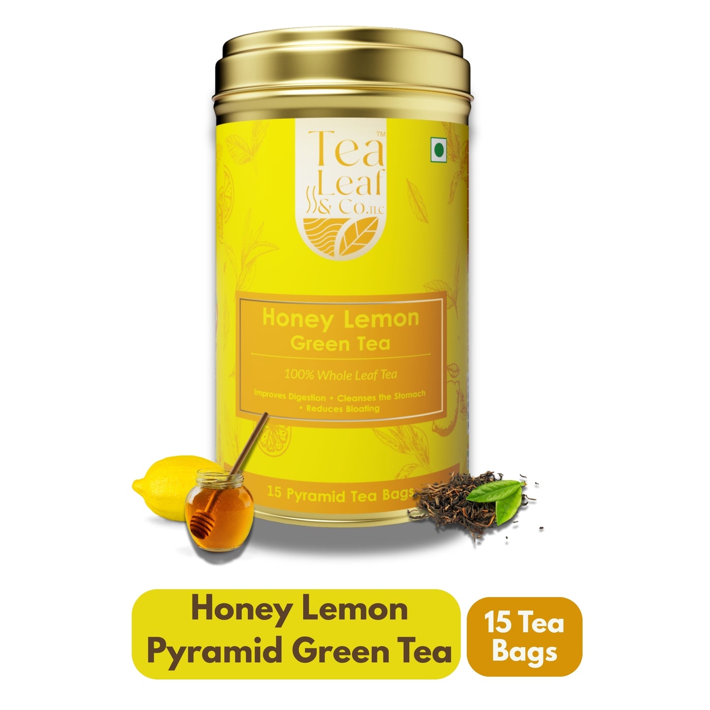 Honey Lemon Green Tea & Digestion Boost Natural Flavour Zero Calories 15 Pyramid Tea Bags Pack of 1