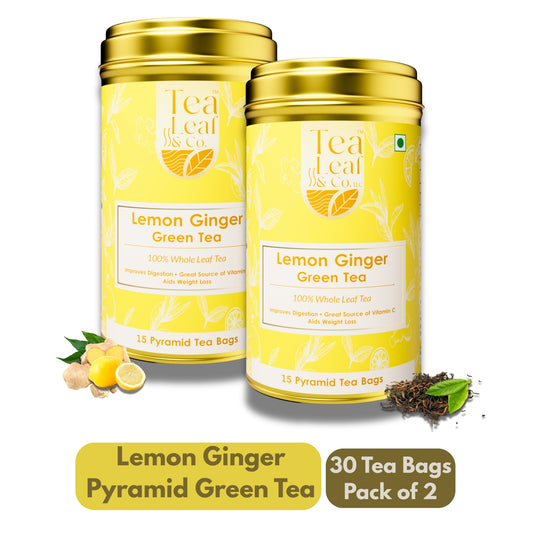 Lemon Ginger Green Tea Rich in Vitamin C Digestive Aid Farm Fresh 30 Pyramid Tea Bags Pack of 2