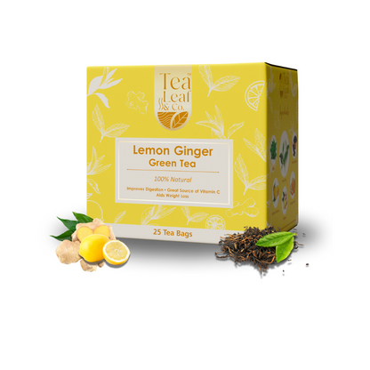 Lemon Ginger Green Tea Digestive Aid & Vitamin C Herbal Hot/Iced Tea 25 Tea Bags Pack of 1