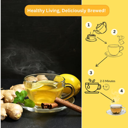 Lemon Ginger Green Tea & Vitamin C Rich Natural Tea 15 Pyramid Tea Bags Pack of 1