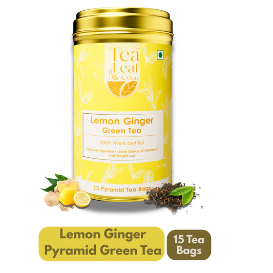 Lemon Ginger Green Tea Rich in Vitamin C Fresh 30 Pyramid Tea Bags Pack of 2