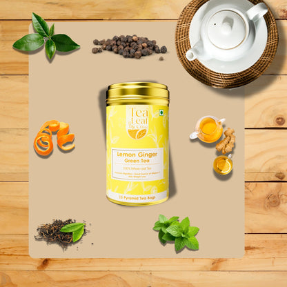 Lemon Ginger Green Tea & Vitamin C Rich Natural Tea 15 Pyramid Tea Bags Pack of 1