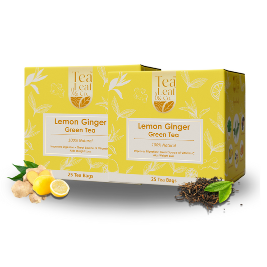 Lemon Ginger Green Tea Digestive Aid with Vitamin C Natural Flavor & Fresh Herbs 25 Tea Bags Pack of 2