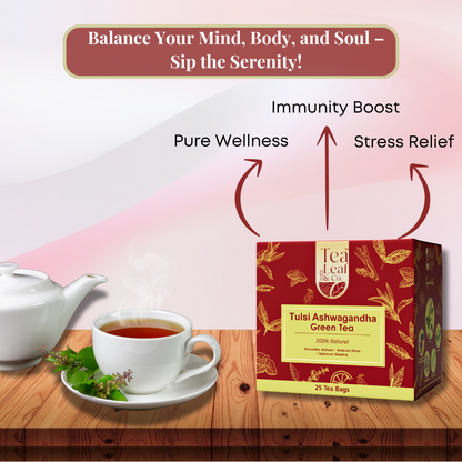 Tulsi Ashwagandha Green Tea Stress Relief & Immunity Boost Premium Holy Basil Blend 25 Tea Bags Pack of 1