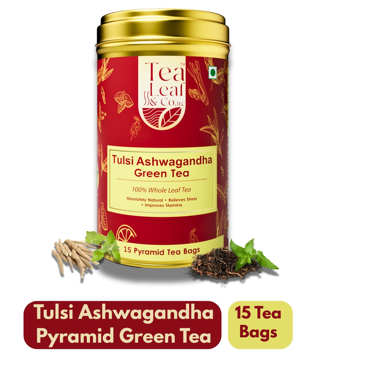 Tulsi Ashwagandha Green Tea 15 Pyramid Tea Bags Pack of 1