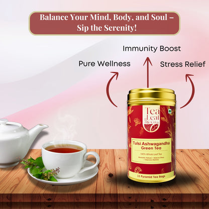 Tulsi Ashwagandha Green Tea 15 Pyramid Tea Bags Pack of 1