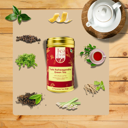 Tulsi Ashwagandha Green Tea 15 Pyramid Tea Bags Pack of 1