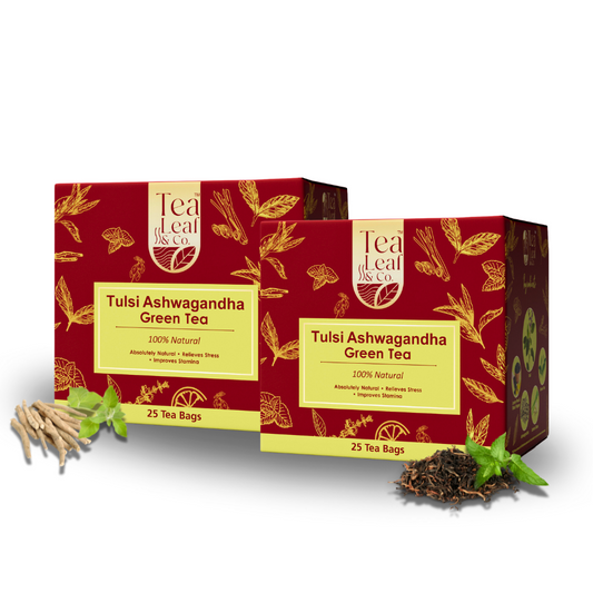 Tulsi Ashwagandha Green Tea Stress Relief & Revitalizes Mind & Body Farm Fresh 25 Tea Bags Pack of 2