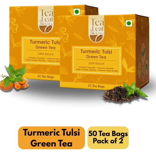 Turmeric Tulsi Green Tea Hot/Iced 50 Tea Bags Pack of 2