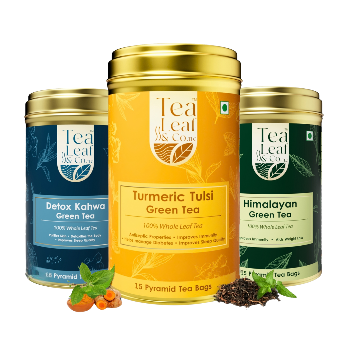 Turmeric Tulsi Himalayan Pyramid Green Tea 45 Tea Bags Each Pack of 3