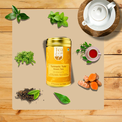 Turmeric Tulsi Green Tea Natural 15 Pyramid Green Tea Bags Pack of 1